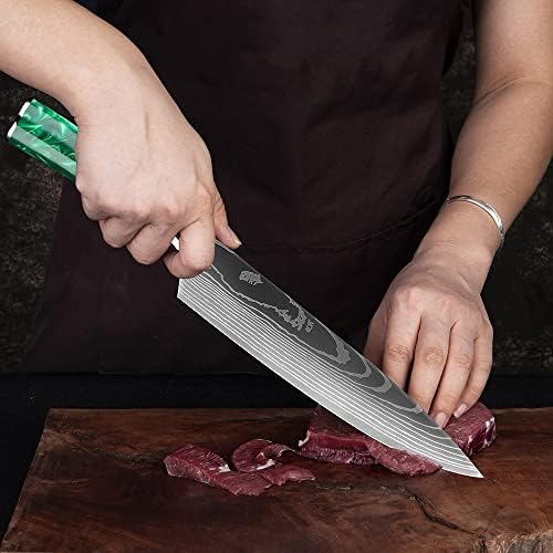 מטבח סכין סטים, 10 יחידות מטבח סכיני סטי פרו שף סכין יפני דמשק לייזר דפוס סנטוקו חיתוך סכין ירוק