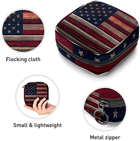 מפית סניטרית אחסון תיק, תקופת תיק, כרית סניטרית פאוץ, קטן איפור תיק, פסים לוחות עץ רטרו אמריקאי דגל