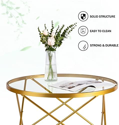 אמצע המאה מודרני עגול ברור זכוכית וזהב קפה שולחן עם מתכת מסגרת מרכזי שולחן לסלון קבלה חדר