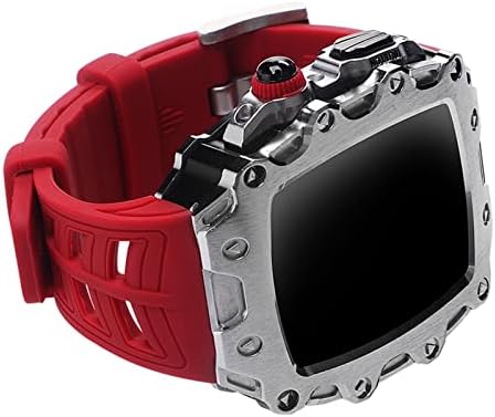 פס סיליקון Nibyq+מארז ל- Apple Watch 44 ממ 45 ממ מכסה מחוספס מתכת לסדרת IWatch 8/7/6/5/4/SE אביזרי שעון