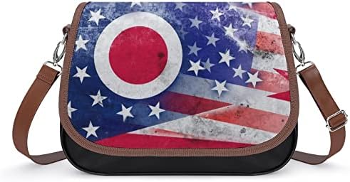 וינטג 'ארהב ומדינת אוהיו דגל עור בינונית כתף בכתף ​​אופנה אופנה מזדמנים עם רצועה