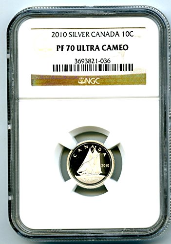 2010 קנדה הוכחת כסף 10 סנט רישום איכות רק 7 ידוע Dime PF70 NGC UCAM
