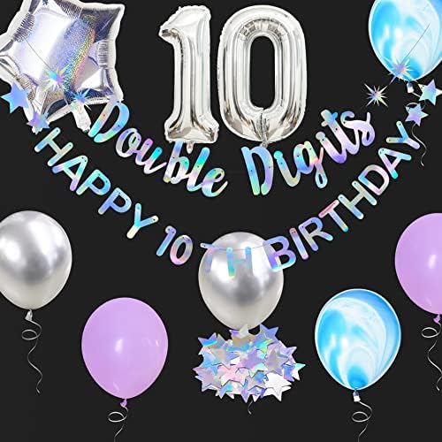 ססגוני כפול ספרות שמח 10 יום הולדת באנר זר רדיד בלון 10 עבור בנות בני 10 יום הולדת קישוטי תליית 10 ונהדר