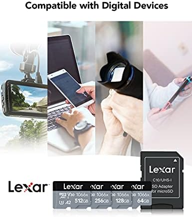 Lexar Professional 1066x 128GB MicroSDXC UHS-I כרטיס W/ SD מתאם, C10, U3, V30, A2, Full HD, 4K