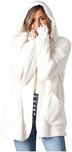 מעיל חורפי דמוי-פו-פרווה של נשים שרוול ארוך שרוול ארוך קדמי פתוח ז'קט ברדס עם מעילי קרדיגנים עם כיס קרדיגנים