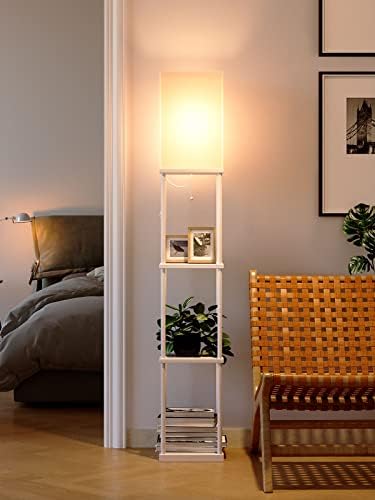 מנורת רצפת Addlon עם מדפים, מנורת רצפת מדף מודרנית עם 4 שכבות עם נורת LED 3cct, מנורת רצפת תצוגה לסלון, חדר שינה