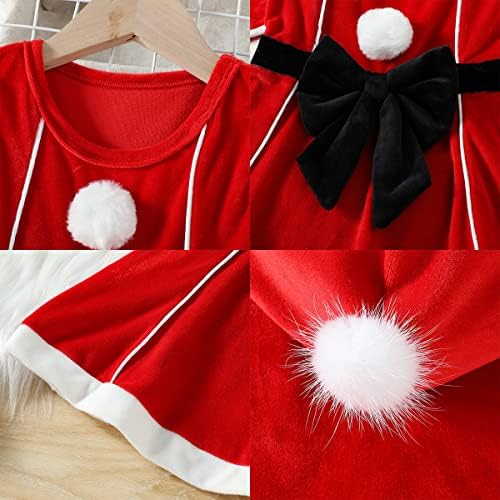 פעוטות תינוקת קטיפה שמלת חג מולד עם מכסה המנוע קייפ סנטה קלאוס להתלבש אדום חג המולד סתיו חורף א-קו-קו תלבושות
