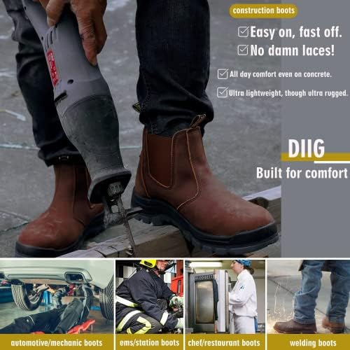 מגפי עבודה של DIIG לגברים, 6 אינץ 'רך/פלדה מחליקה על משקל קל משקל נוח מגפי עבודה אטומים למים, נעלי עבודה אנטי-סטטיות