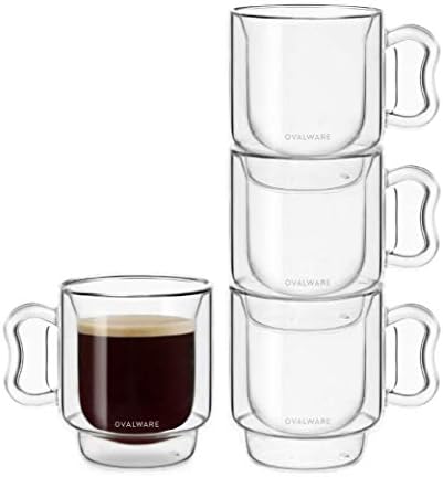 3 כוסות זכוכית קפה אספרסו 4 עוז/120 מ ל דופן כפולה עם ידית פרפר מוצקה-ספל זריקת אספרסו בורוסיליקט