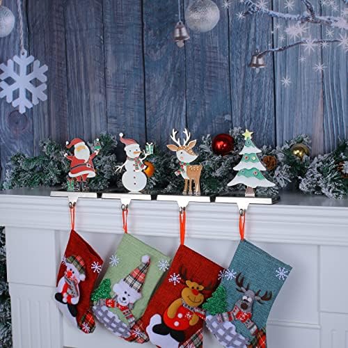 סט של 4 קולבי גרב לחג המולד למנטל ， אייל עץ חג המולד מחזיקי גרב של שלג סנטה איש עבור קולב של אח אח למתלה