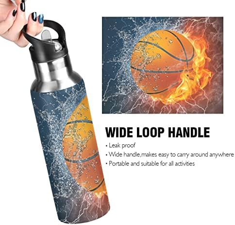 Oarencol כדורסל בקבוק מים כדור אש אש שטח נקה ספורט ואקום נירוסטה מבודד עם מכסה קש 20 גרם