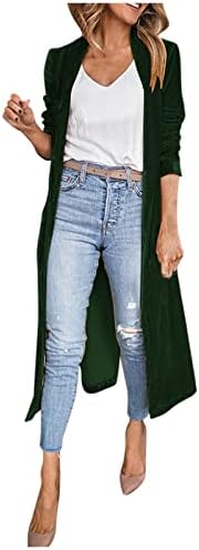 Aazjss Cardigan לנשים נשים ארוכות קטיפה קרדיגנים פתוחים ז'קט קדמי וילון חוץ אופנה אופנה טרנץ 'מעיל