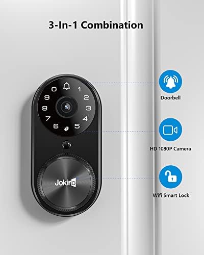 נעילת דלת חכמה עם מצלמה, מנעול וידאו חכם של Jokiro Wifi, מצלמת פעמון עם פעמון, מנעולי דלתות מצלמה
