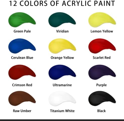 סט צבע אקרילי לא רעיל - 12 מל 12 צבעים צינורות צבעי פיגמנט לציירי תחביבים אמנים ילדים מבוגרים, אידיאלי לבד חרס