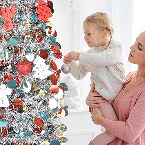 אוצ'ין 5ft קופץ עץ חג מולד לבן עם קישוטים נצנצים צבעוניים, עץ חג המולד מלאכותי עץ חג המולד עץ חג המולד,