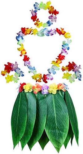 הוואי ואאו ירוק עלה חצאיות תלבושות למבוגרים דשא חצאית עם פרחים עבור חוף ריקוד המפלגה טובות