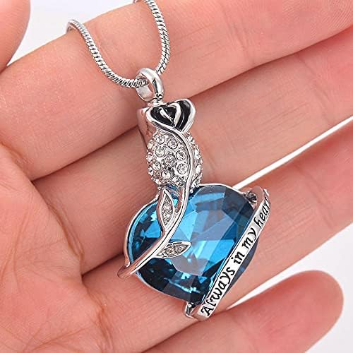 NNJHG AC311 שרשראות כדות לאפר אהבה לב לב כחול גביש תכשיטים של מחזיק מזכרת שרשרת זיכרון תליון תליון