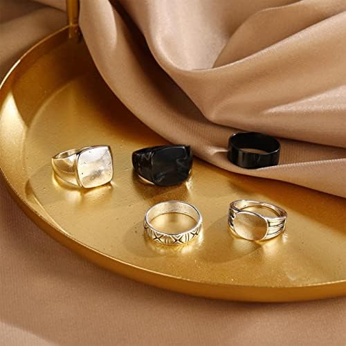 טבעות ייחודיות לנשים טרנדיות טמפרמנט סגנון פשוט שחור מבריק שני טבעת סט מתכת