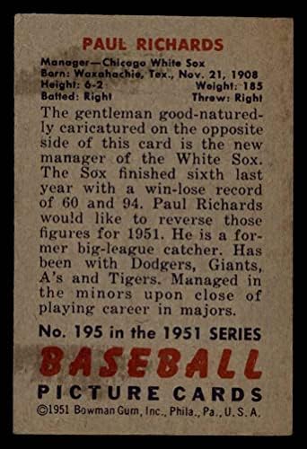 1951 Bowman 195 פול ריצ'רדס שיקגו ווייט סוקס vg White Sox
