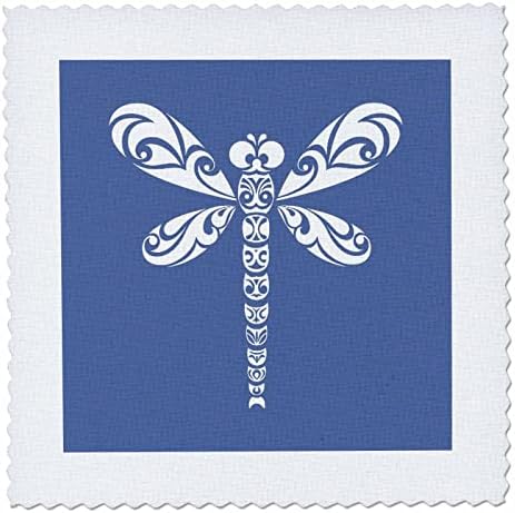 3drose שפירית לבנה קעקוע שבטי אמנות על סגנון כחול - ריבועי שמיכה