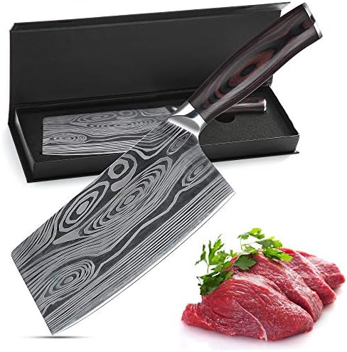 TheExecva Cleaver Cleaver, 7 סכין שף סיני סכין ירקות קליבר גרמני פחמן גבוה סכין מטבח נירוסטה עם ידית ארגונומית