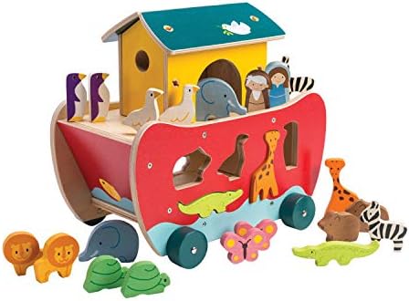 מכרז עלה צעצועי-עץ תיבת נח בעלי החיים צורת סדרן צעצוע-מעודד משחקי דמיון, משפר זיהוי ופתרון בעיות מיומנויות-3