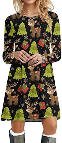 שמלות חג המולד של נשים מצחיקות עץ חג המולד מצחיק מודפס שמלת שרוול ארוך צוות צוואר צוואר מזדמן בכושר חג