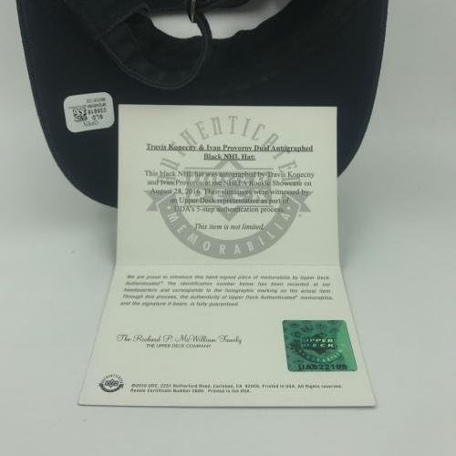 טרוויס קונקני ואיבן פרובורוב חתמו על פליירים כובע הוקי NHL שחור AUTO UDA COA - כובעי NHL עם חתימה