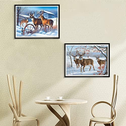 Zariocy 2 חבילה נוף של בעלי חיים חורפי ערכות ציור יהלום ערכות עגול מקדחה מלאה, צבע צבי שלג עם יהלום אמנות