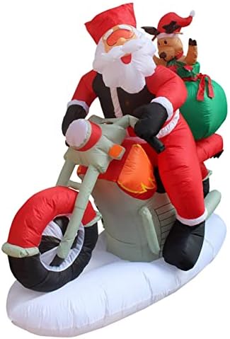 שני קישוטי מסיבות חג המולד צרור, כולל אופנוע רכיבה על איילים של סנטה קלאוס מתנפחים באורך 6 רגל, ושני פינגווינים
