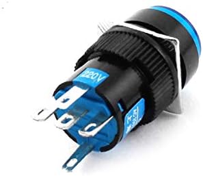 X-DREE AC 220V מחוון כחול מנורת תאורה 5 פינים 16 ממ לוח הברגה רכוב SPDT נעילה עצמית מתג כפתור עגול