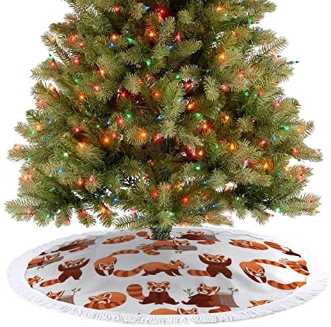 חצאית עץ חג המולד של פנדה אדומה חג המולד עץ עץ מחצלת ציצים קישוטים לקישוטים למסיבת חג 30/36/48 אינץ '