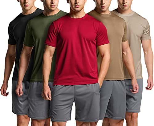 Athlio 2, 3 או 5 חבילות אימון לגברים חולצות, הגנה על שמש חולצות אתלטיות יבשות מהירות, חולצות