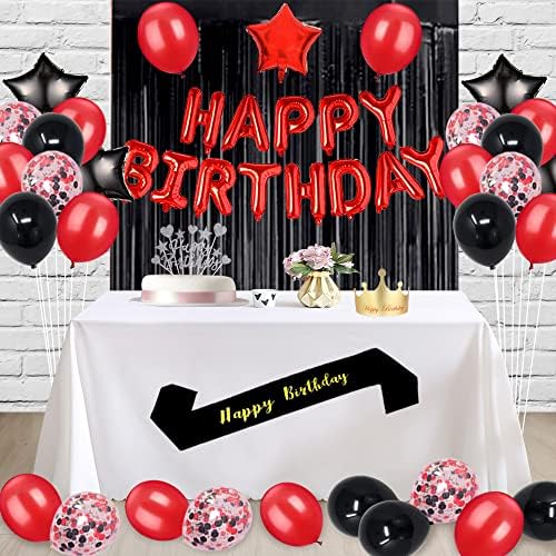 Fancypartyshop 17 קישוטי מסיבת יום הולדת 17 מספקים בלונים אדומים שחור מאוחר יותר עוגת יום הולדת שמח טופר נייר
