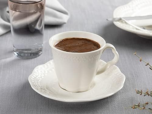 כוסות קפה אספרסו של Lamodahome עם צלוחיות חרסינה סוזה סט של 6 כוס קפה 80 מל בורדו בורדו כוס קפה
