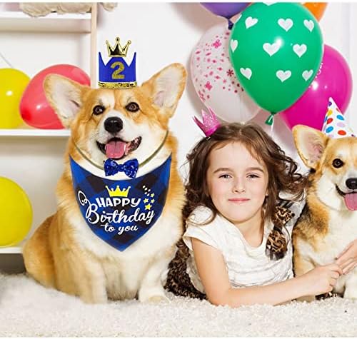FuninCrea 4 PCS ציוד למסיבות ליום הולדת לכלבים, ערכת כובע בנדנה של יום הולדת לכלב עם עניבת פרפר מדבקות מספר יום
