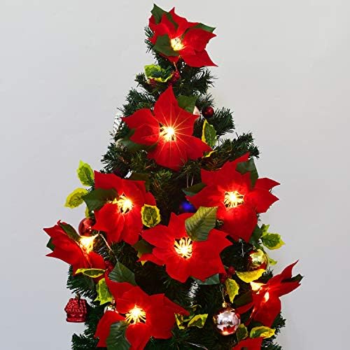 ווווו 6 מטרים חג המולד זר פוינסטיה גרלנד עם פירות יער אדומים ועלי הולי לשימוש פנים וחוץ - מופעל