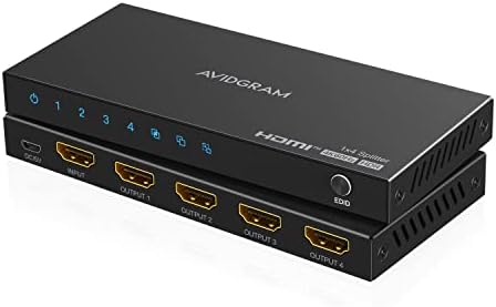 Avidgram HDMI Splitter 1 ב -4 Out 4K 60Hz 4: 4: 4, HDMI 4 מפצל יציאה עם עותק, ירידה ומצב אוטומטי