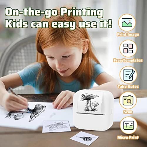 מדפסת מדפסת מדפסת מדפסת כיס עם 9 גלילי נייר מדפסת מיני תרמית מדפסת ניידת להדפסת תמונות, הערות לימוד,
