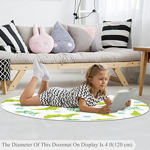 Llnsupply ילדים שטיח 5 רגל שטיחים שטח עגול גדול לבנות בנות תינוקת - דקל חיה תנין, תפאורה ביתית מתקפלת משחק