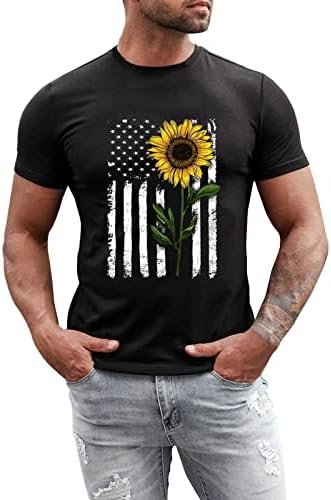 יום העצמאות של XXBR גברים פטריוטיים חולצות חייל שרוול קצר צוואר צווארון טריקו דגל אמריקאי הדפס אתלט