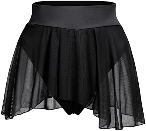 נשים מכנסי ריקוד מוט זורמים חצאית רווה רשת טול מותניים אלסטיים מכפלת א-סימטרית מכנסי שלל בגדי