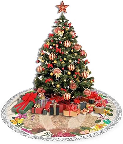 חצאית עץ חג המולד של דביבון, מחצלת חצאית עץ חג המולד עם ציצית לעיצוב מסיבת חתונה לחג 48