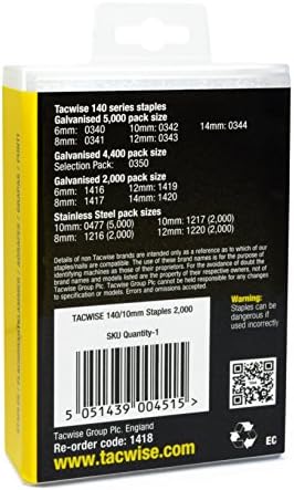 TACWISE 1418 סוג 140/10 ממ סטייפלס מגולוון כבד, חבילה של 2,000, כסף