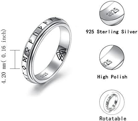 JZCOLOR 925 סטרלינג כסף ספינר טבעת לנשים: הערה מוזיקלית ויקינג רונה פעימות לב חרדה לחץ מקלה על טבעת סיבוב אמונה