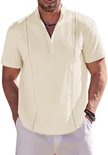 קואופנדי כותנה כותנה פשתן הנלי חולצה שרוול קצר חולצה קובנית גויאברה היפי להקת חוף קז'ואלית