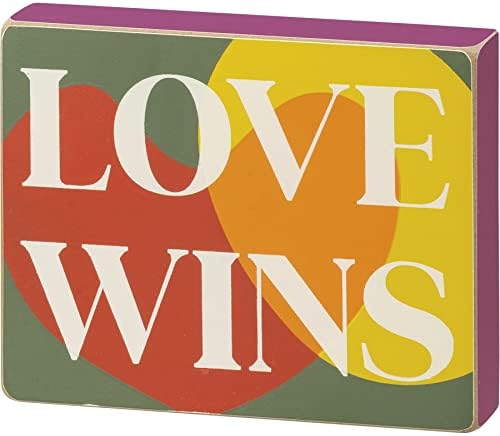 פרימיטיביים מאת קתי עיצוב לב צבעוני אהבה זוכה שלט בלוק עץ דקורטיבי 5x4