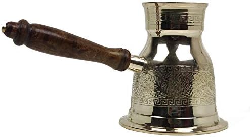 פליז מוצק ערבי יווני סיר קפה טורקי מכונת קפה מכונית קפה Briki Ibrik Cezve עם ידית עץ נשלפת, חרוט 11.6 גרם