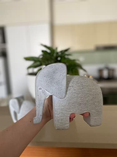 פסלי פילים של Huey House - 2 יחידות - צלמיות עיצוב מדף בעבודת יד - אפור בהיר