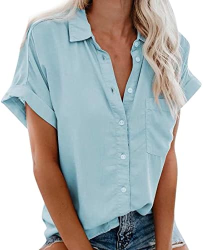 חולצה חולצה לנשים קיץ סתיו קצר שרוול 2023 צב צוואר כפתור למטה עד רגיל רופף בכושר רגוע בכושר טי